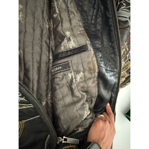 Al Wissam SCARFACE AL Pacino Embroidered Leather Jacket 52 RARE Bomber Black Men - Picture 9 of 16